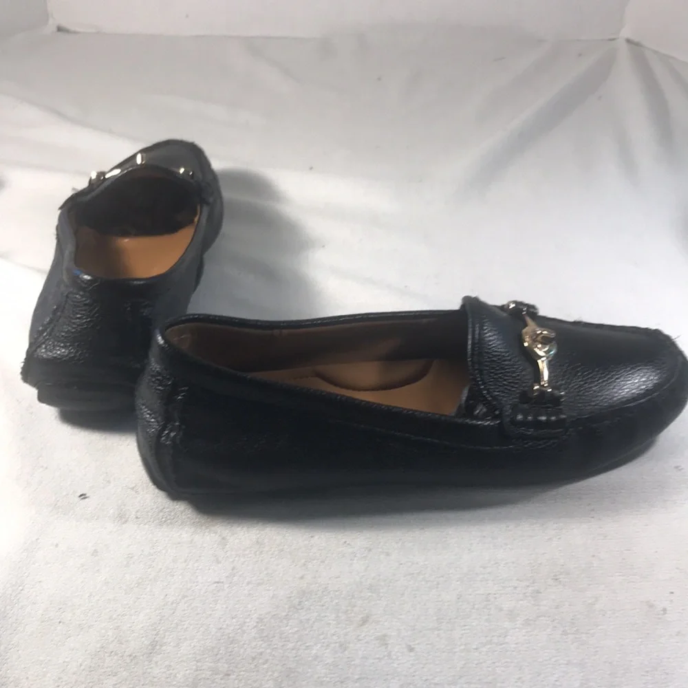 Coach Women’s Arlene Black Pebbled Leather Turn Lock Driving Loafers Size 8B